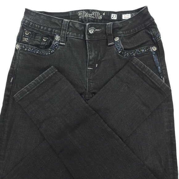 Miss Me Jeans Mid Rise Skinny Black Size 27 Stretch Studs Rhinestones Sequins - Picture 15 of 16